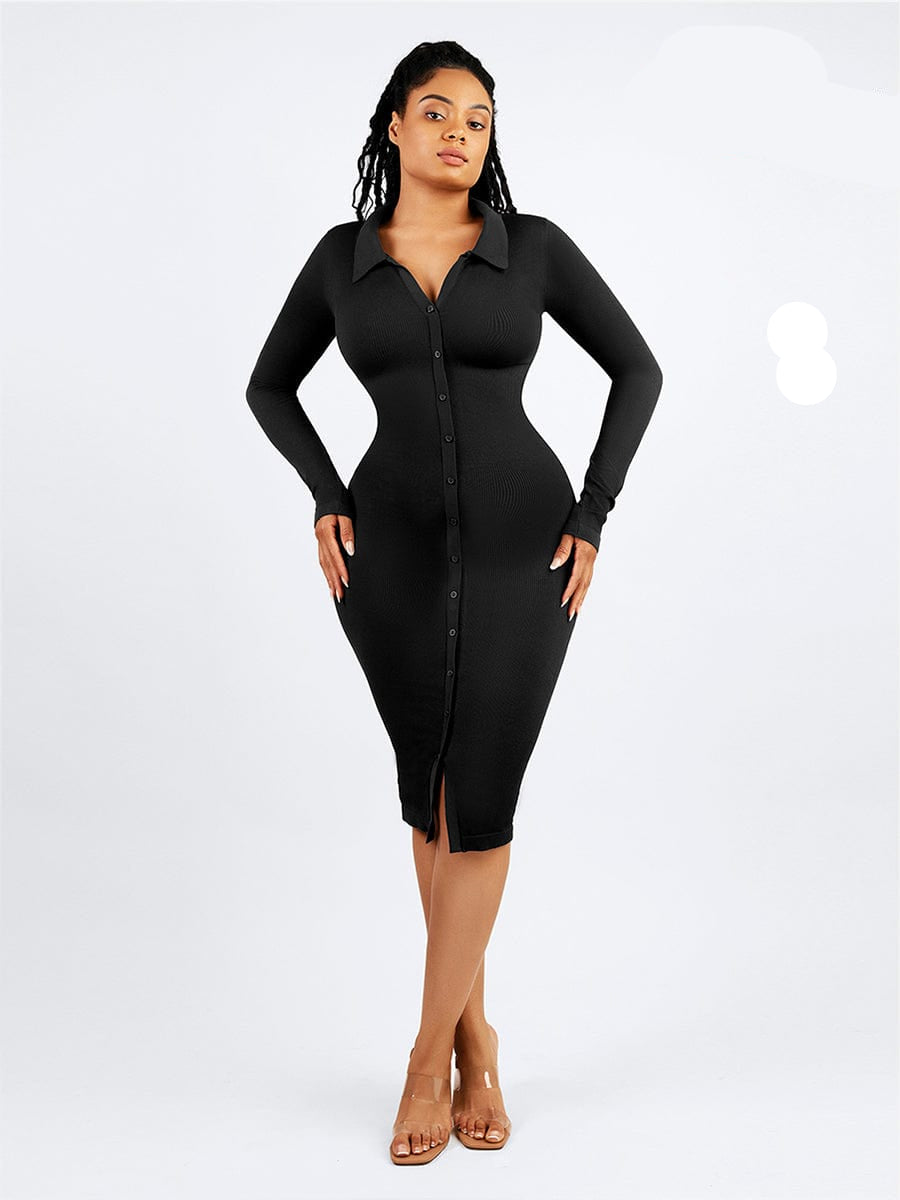 Wholesale Seamless Waist Trimming Retro Long Sleeve Shirt Dress