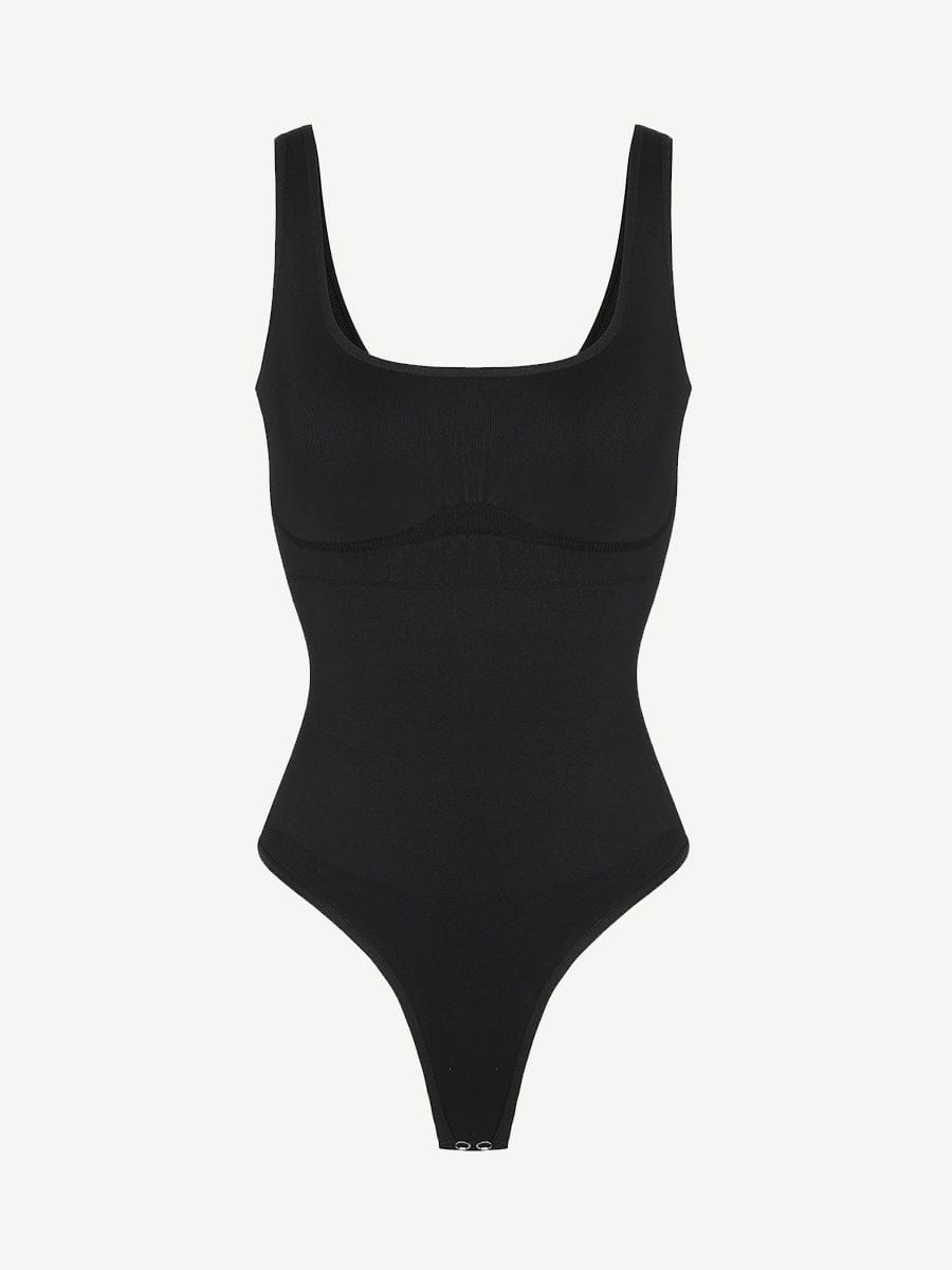 Skinzform Éco Bodysuit in Nude - scoop-neck thong bodysuit, front view on the model