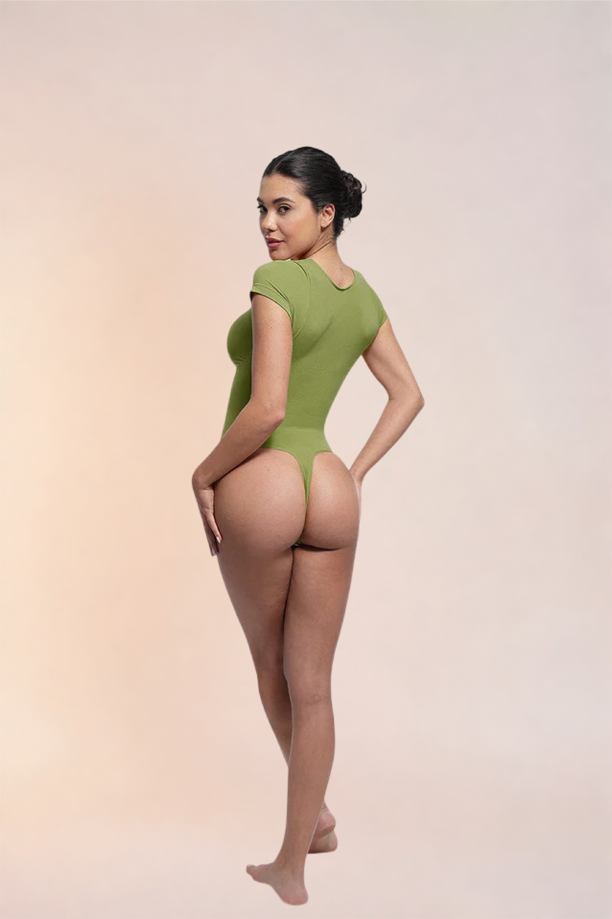 Skinzform Contour Bodysuit in Olive - full-length back view on the model