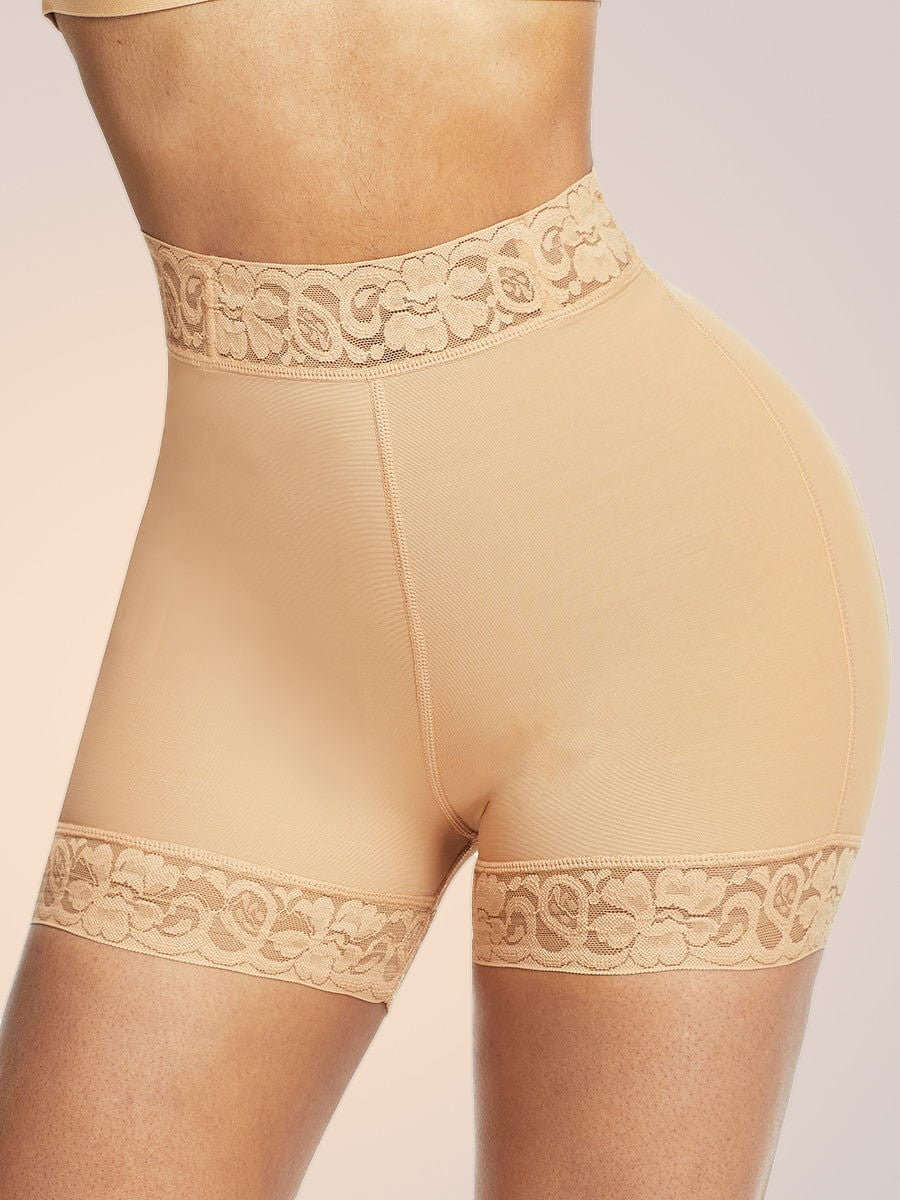 Skinzform Curve Brief in Nude, side view - lace waistband and lace-trimmed leg opening