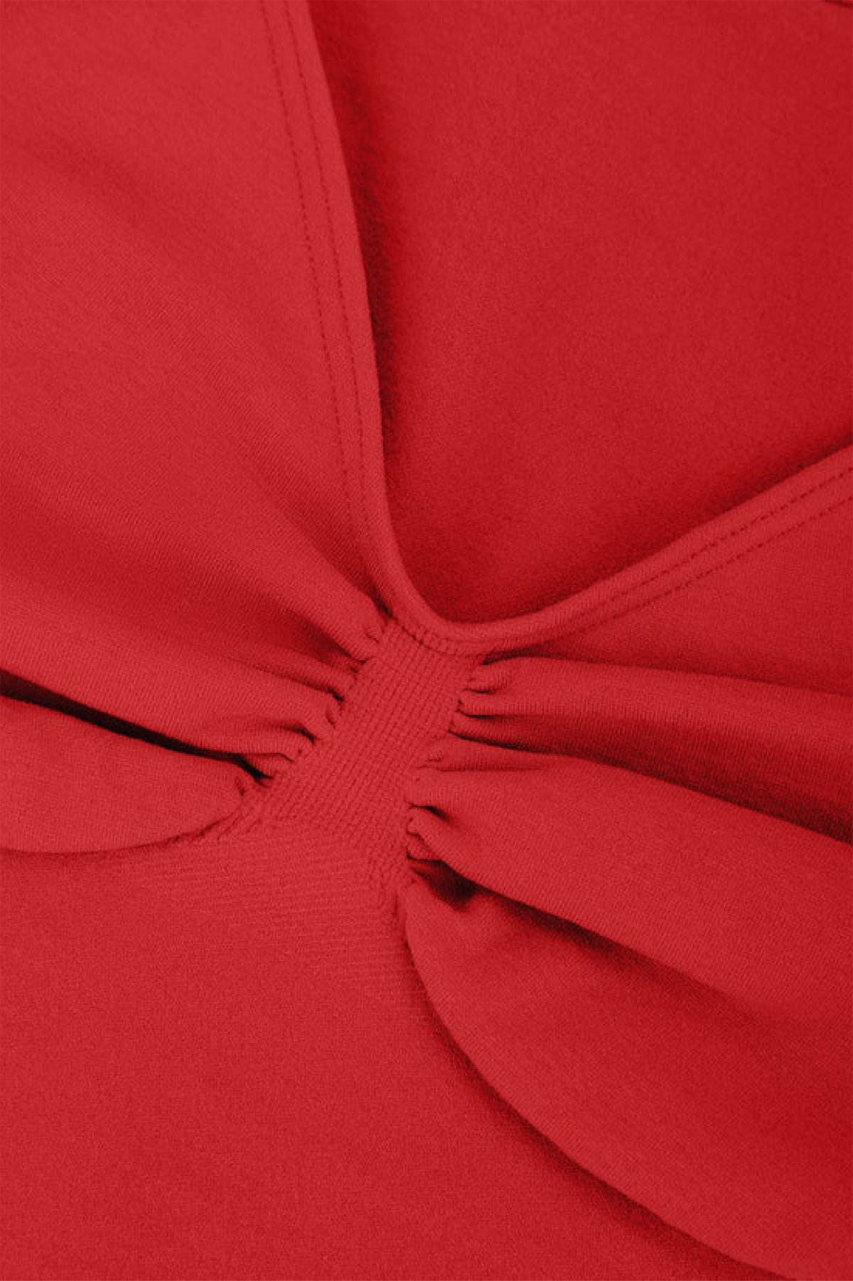 Close-up of the gathered seam on the bust panel of the Skinzform Diamant Bodysuit in Rouge