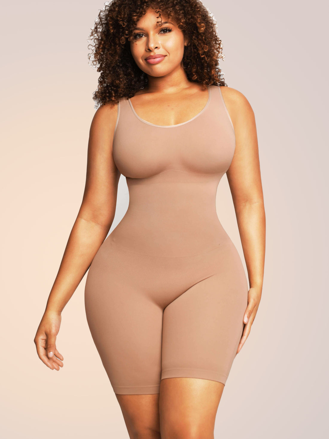 Skinzform Eco Shaper in Warm Peach, back view - open scoop back and seamless rear panel