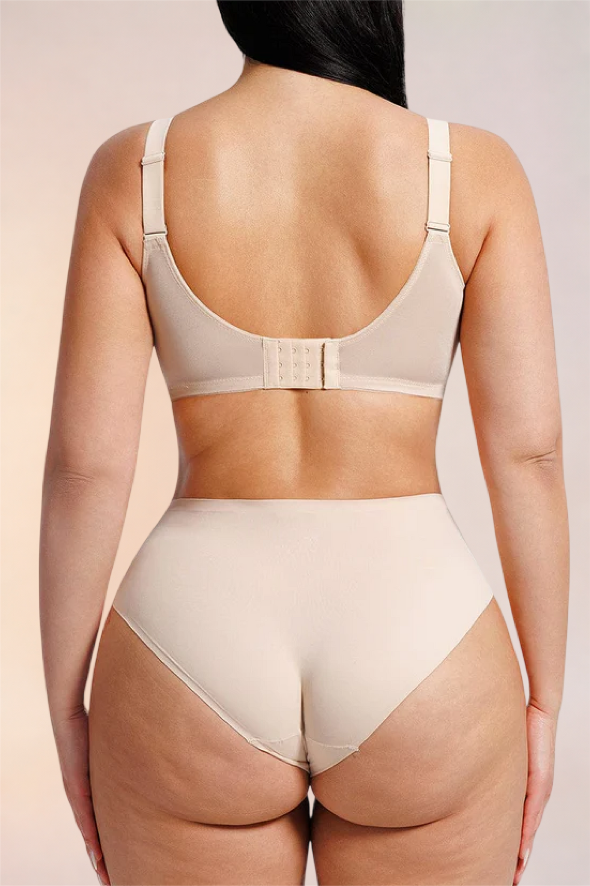 Skinzform Élégance Bra in Nude worn with matching briefs, back view