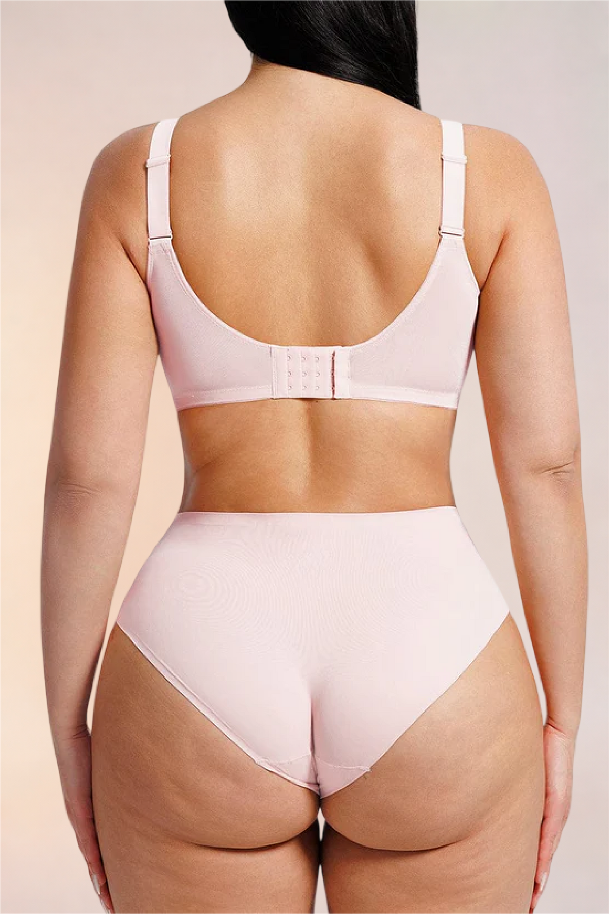 Skinzform Élégance Bra in Light Pink worn with matching briefs, back view