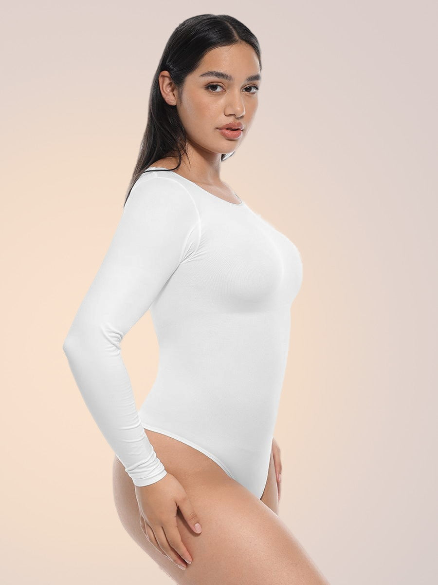Skinzform Luxe Bodysuit in Blanc, side view - sculpted fit through waist and hip