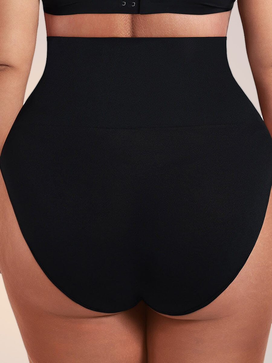 Skinzform High-Waist Brief in Noir, back view - full-coverage seamless rear