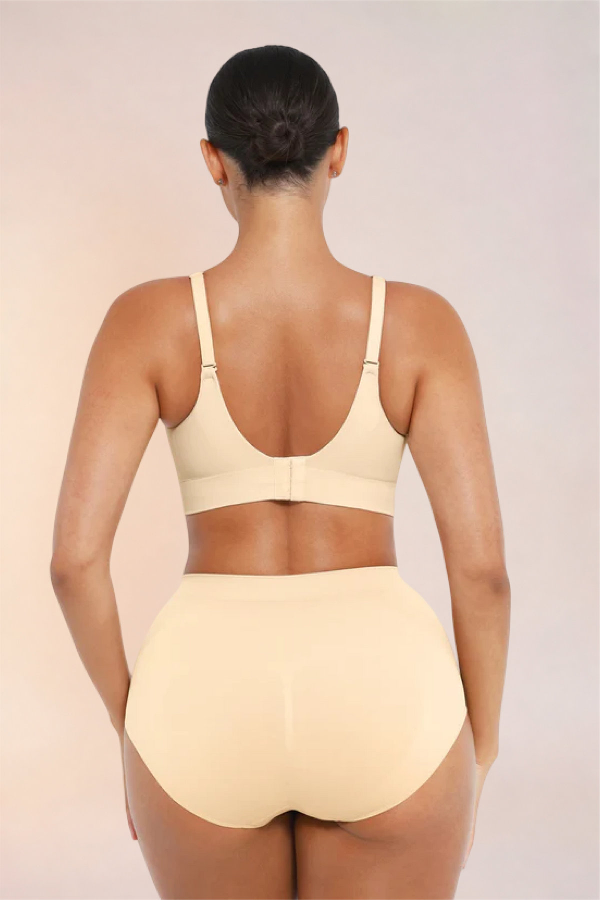 Skinzform Nuage Bra in Nude worn with matching briefs, back view