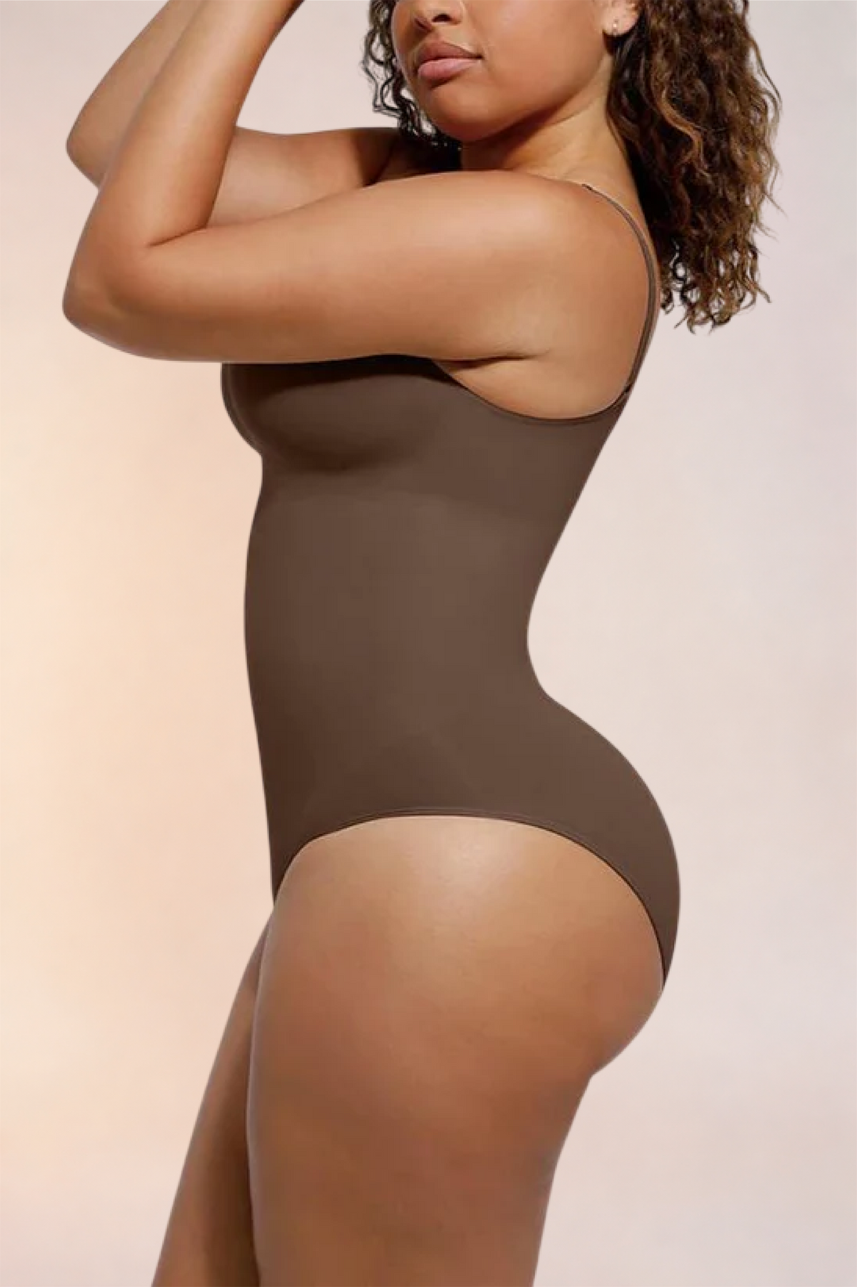 Skinzform Core Brief in Cacao, side profile on the model