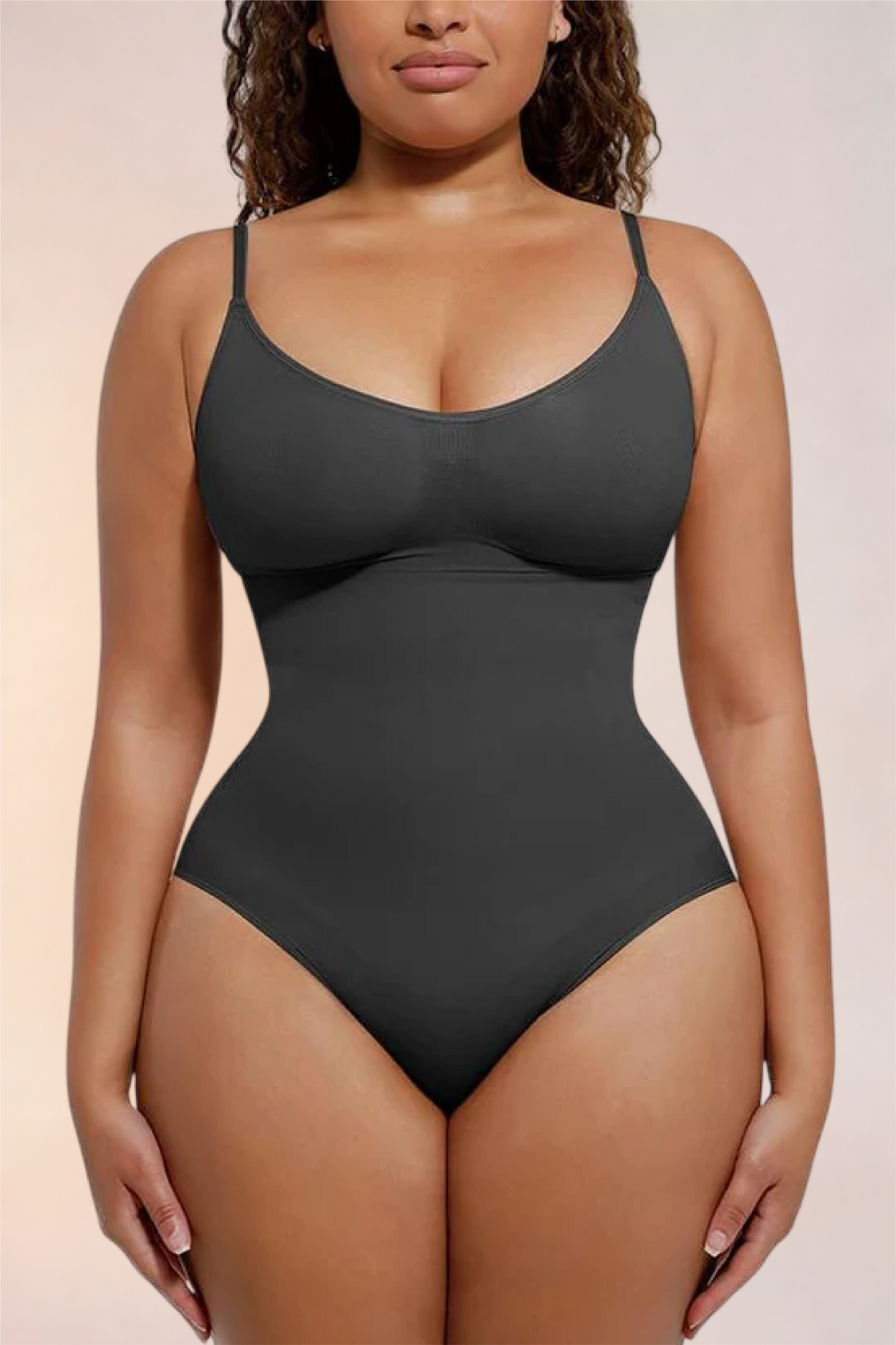 Skinzform Core Brief in Noir - scoop-neck thong bodysuit, front view on the model