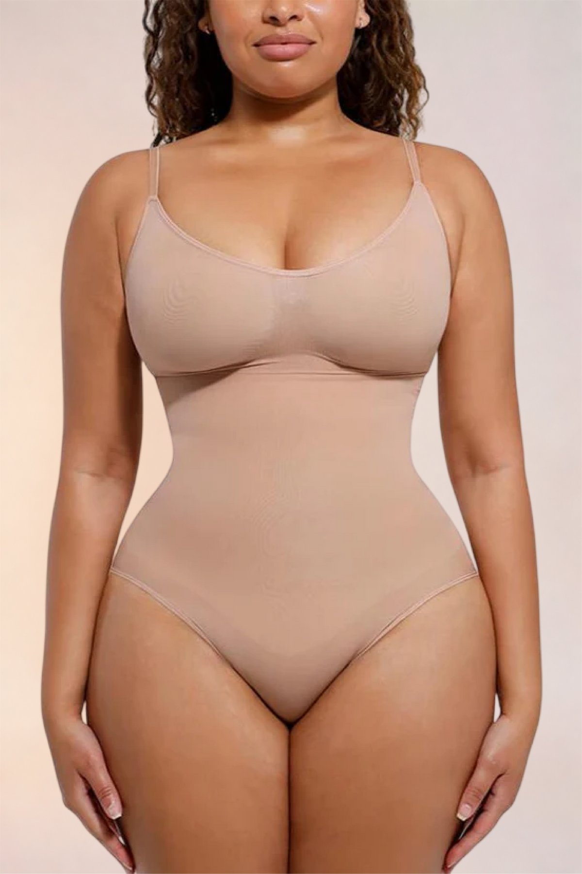 Skinzform Core Brief in Nude - scoop-neck thong bodysuit, front view on the model