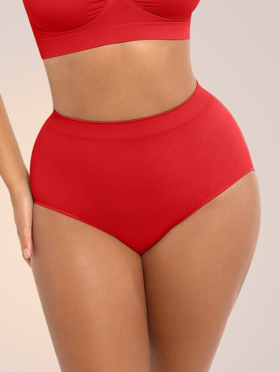 Skinzform Peach Brief in Red - high-waisted lifting brief, front view