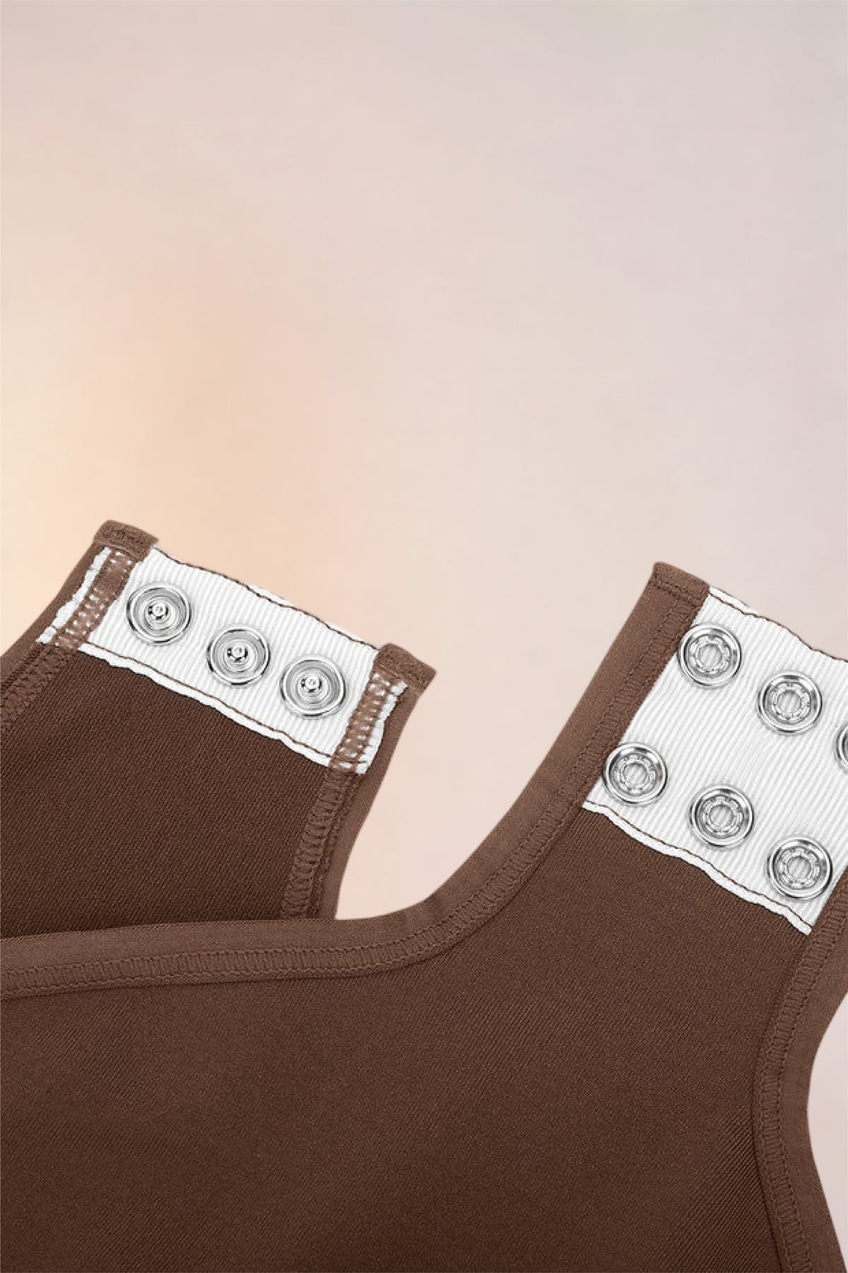 Close-up of the gusset snap tape on the Skinzform Peach Round-Neck Brief in Cacao