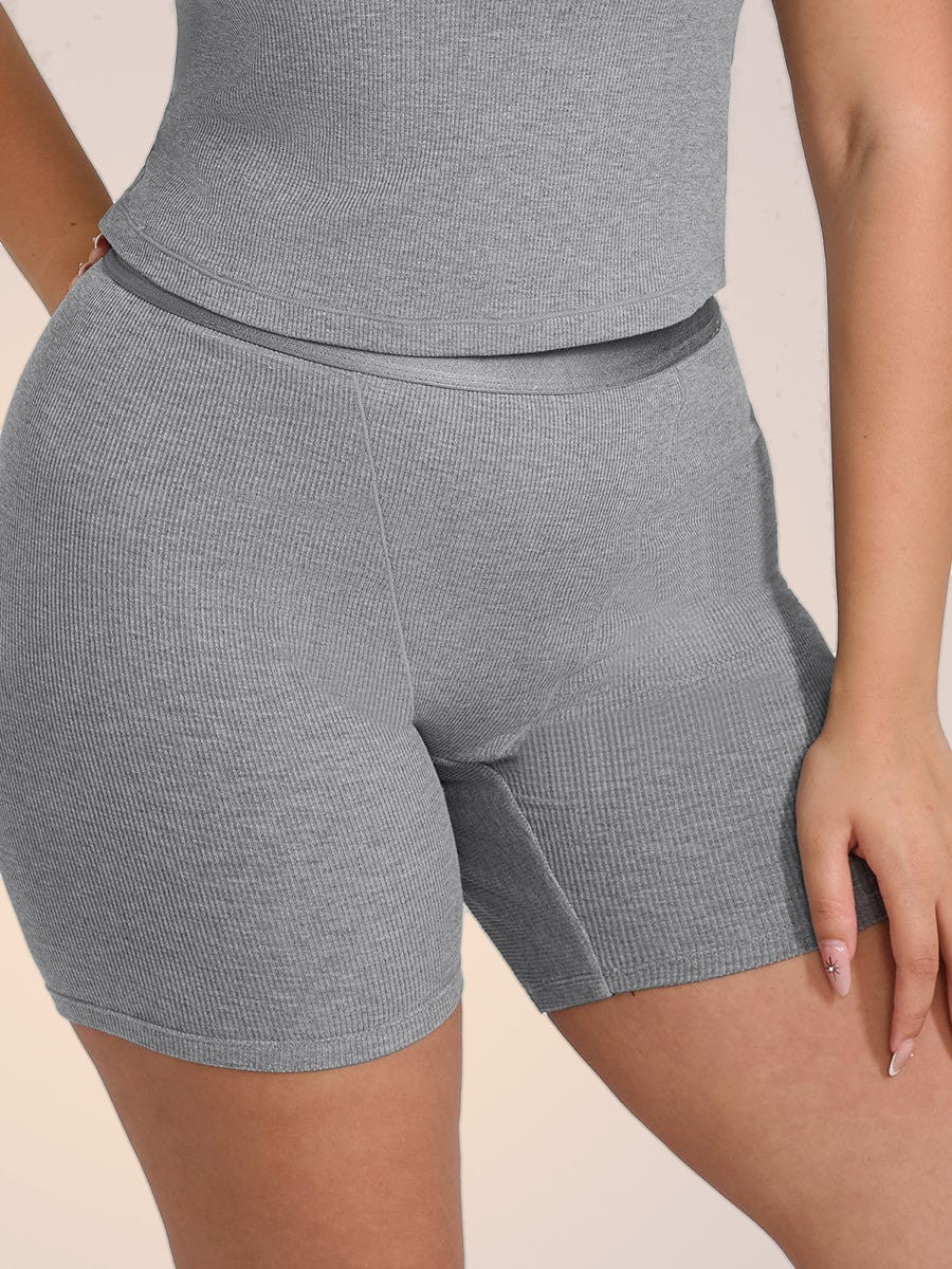 Skinzform Ribbed Shorts in Slate, side view - ribbed fabric over the hip