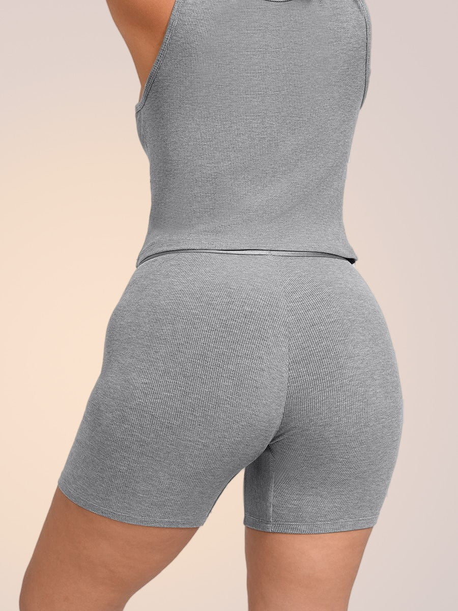 Skinzform Ribbed Shorts in Slate, back view - seamless ribbed rear