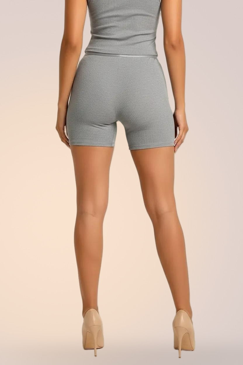 Skinzform Ribbed Tank and matching Ribbed Shorts in Slate, half-length front view