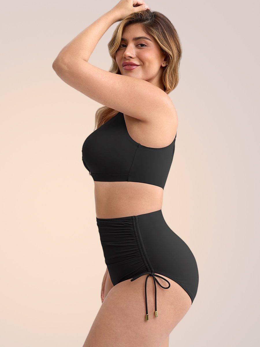 Skinzform Riviera in Noir, side view - ruched bottom with drawstring at the side