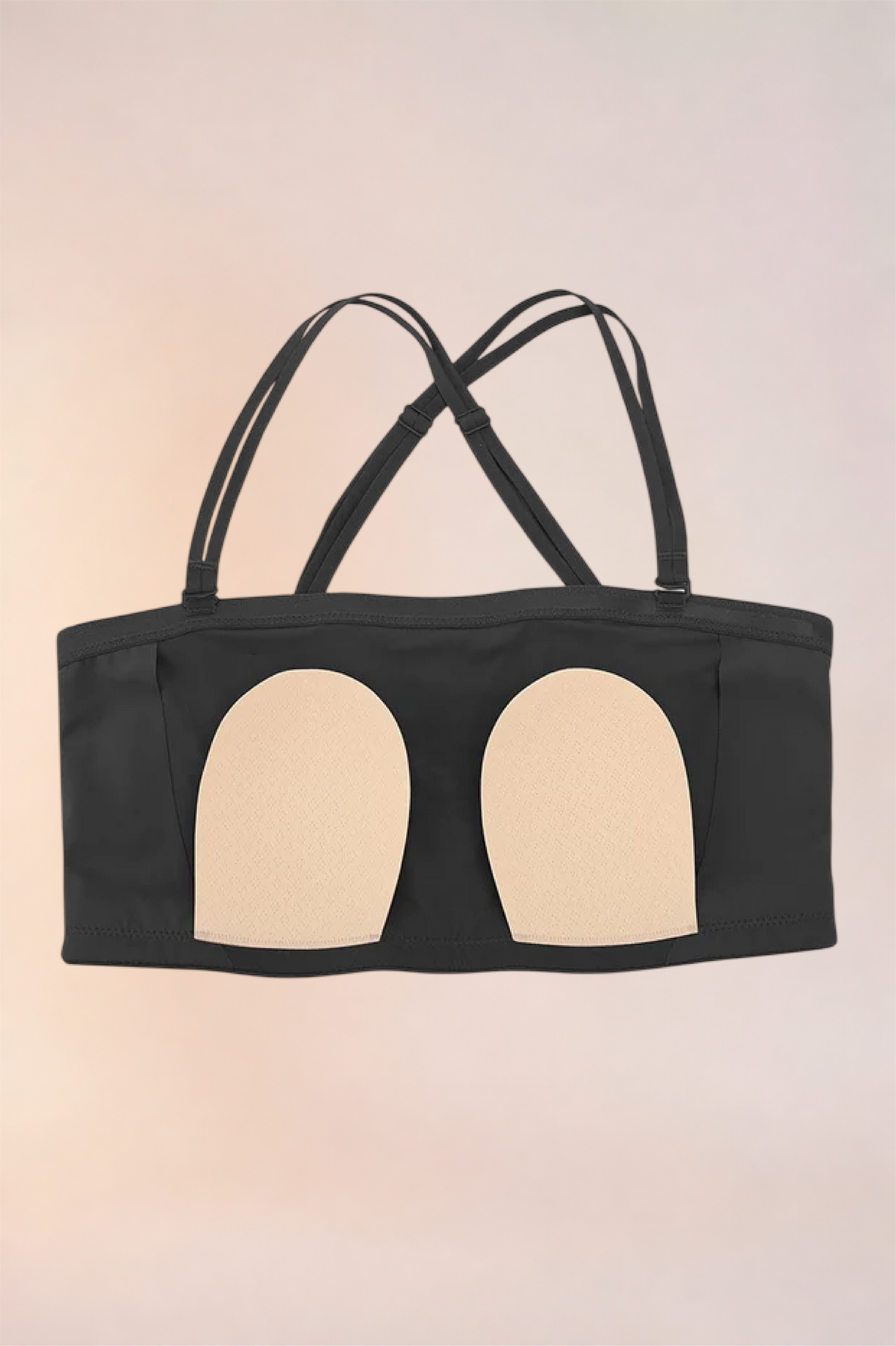Flat lay of the Skinzform Scoop Bralette in Noir with the removable pads in place