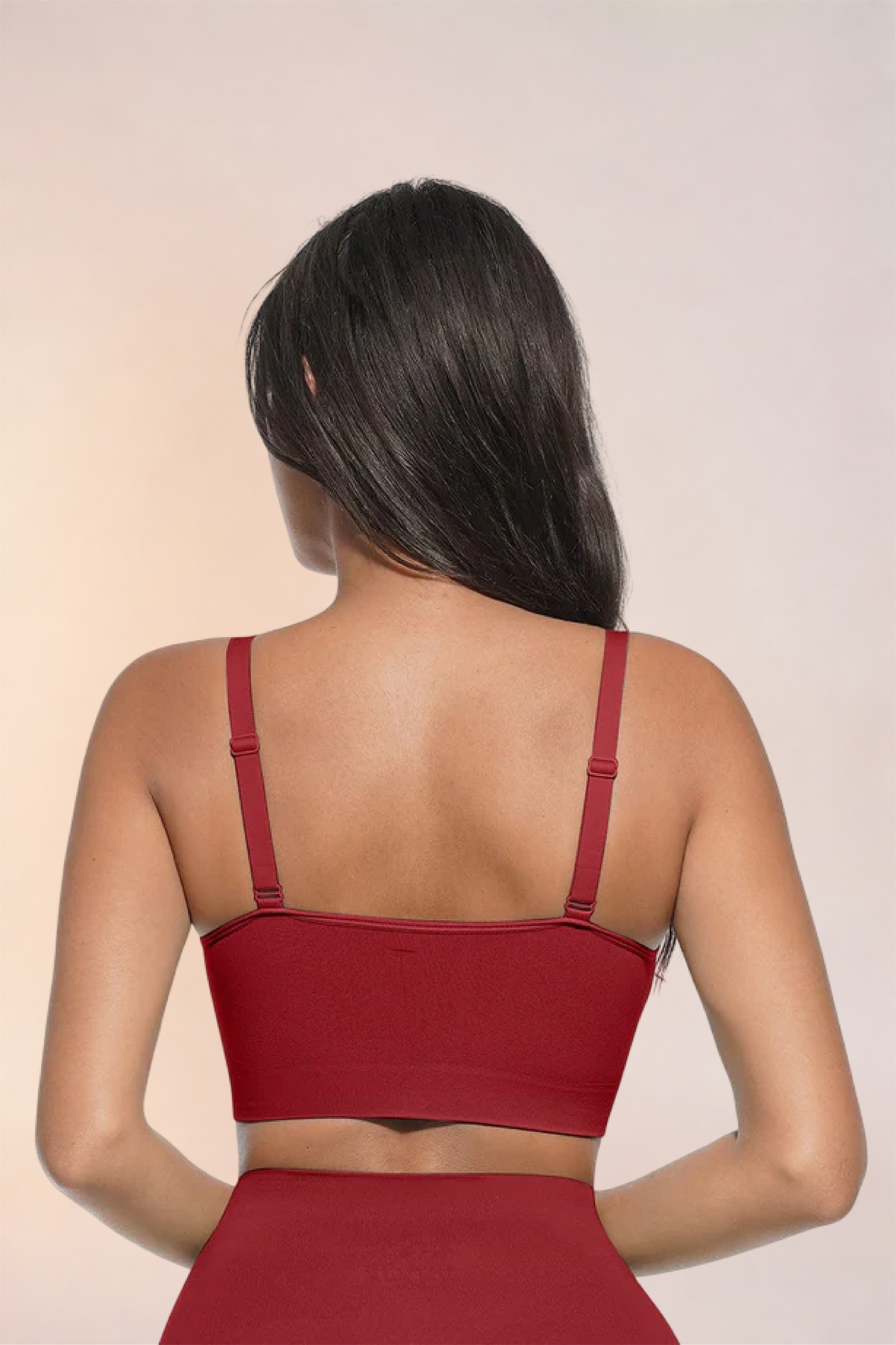 Skinzform Scoop Bralette in Red, back view - straight back band and adjustable straps