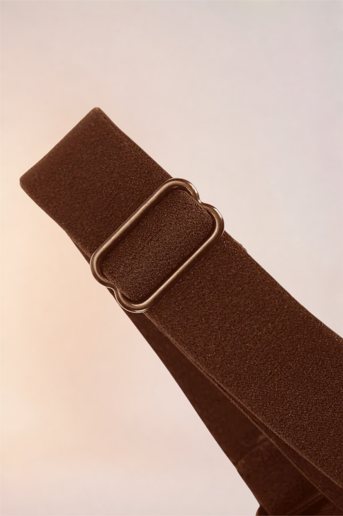 Close-up of the adjustable strap slider on the Skinzform Sculpt Bra – Cacao