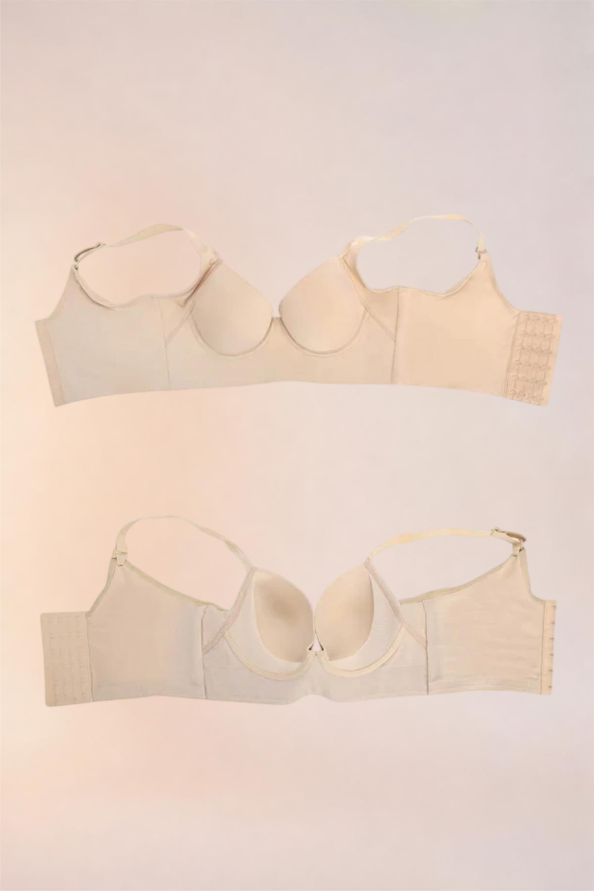 Flat lay of the Skinzform Sculpt Bra – Nude, front and back
