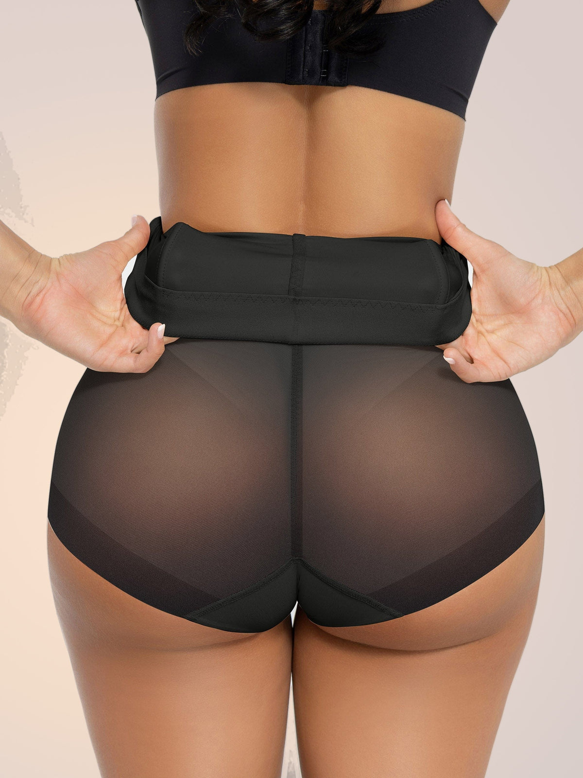 Skinzform Sculpt Brief in Noir, back view - sheer mesh rear and wide waistband