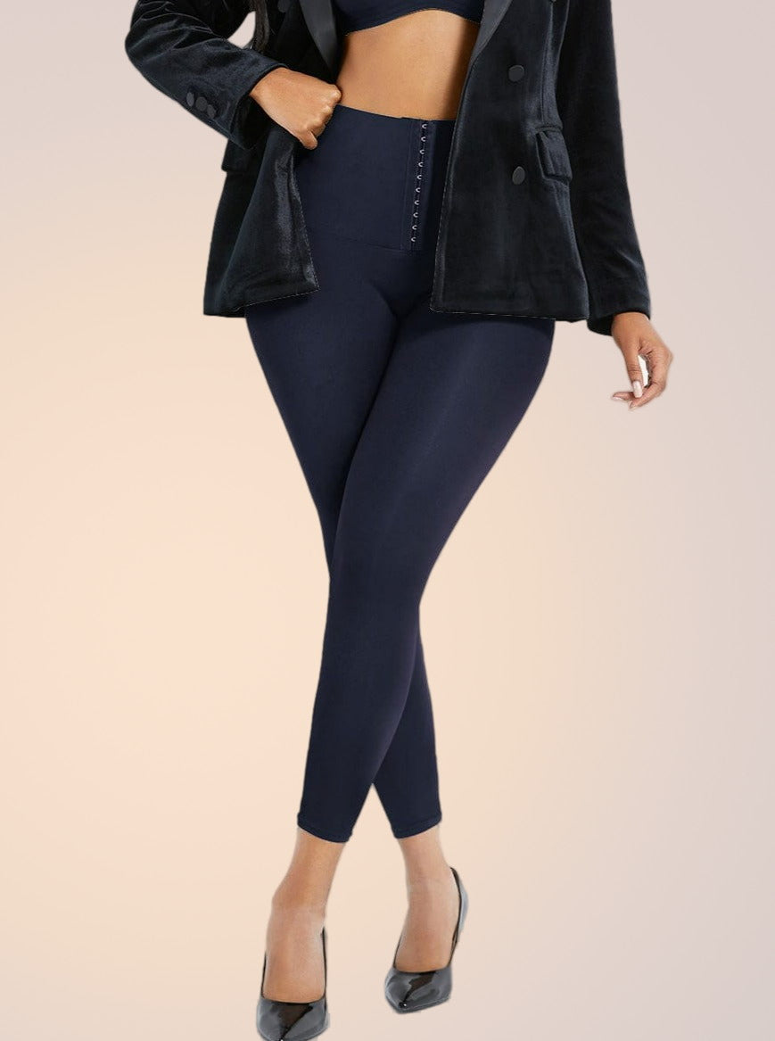 Skinzform Sculpt Leggings in Navy styled with a black blazer and heels
