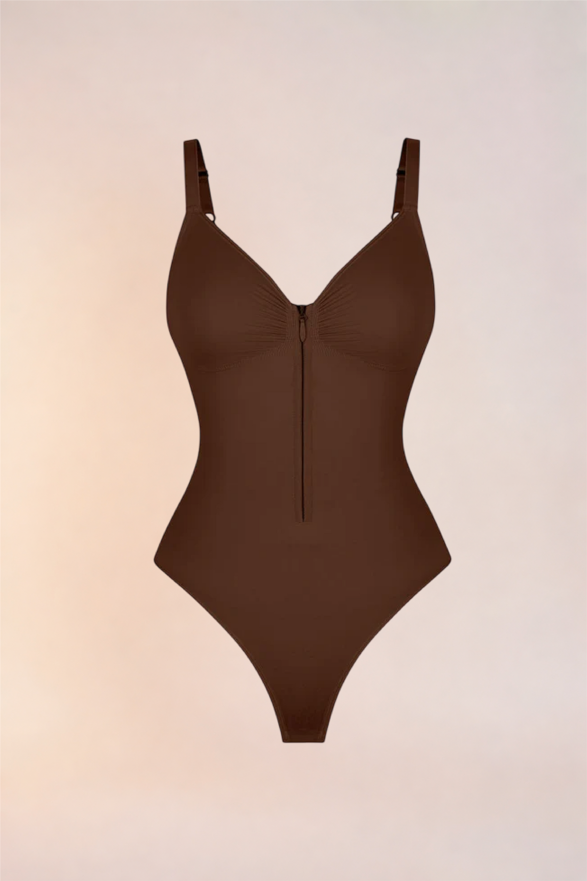 Skinzform Séjour Bodysuit in Cacao - product shot with the zip closed, front view