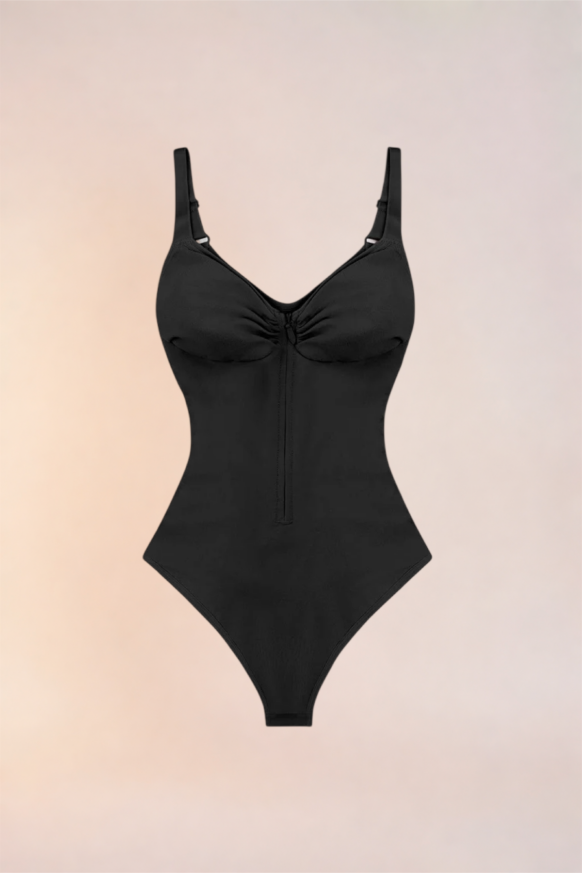 Skinzform Séjour Bodysuit in Noir - product shot with the zip closed, front view