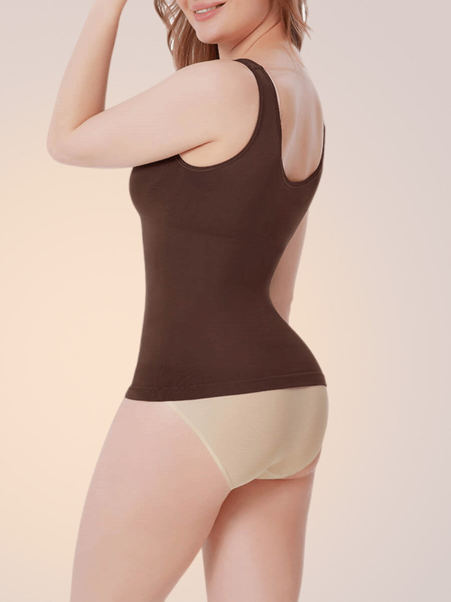 Skinzform Shape Vest in Cacao, side view with one arm raised