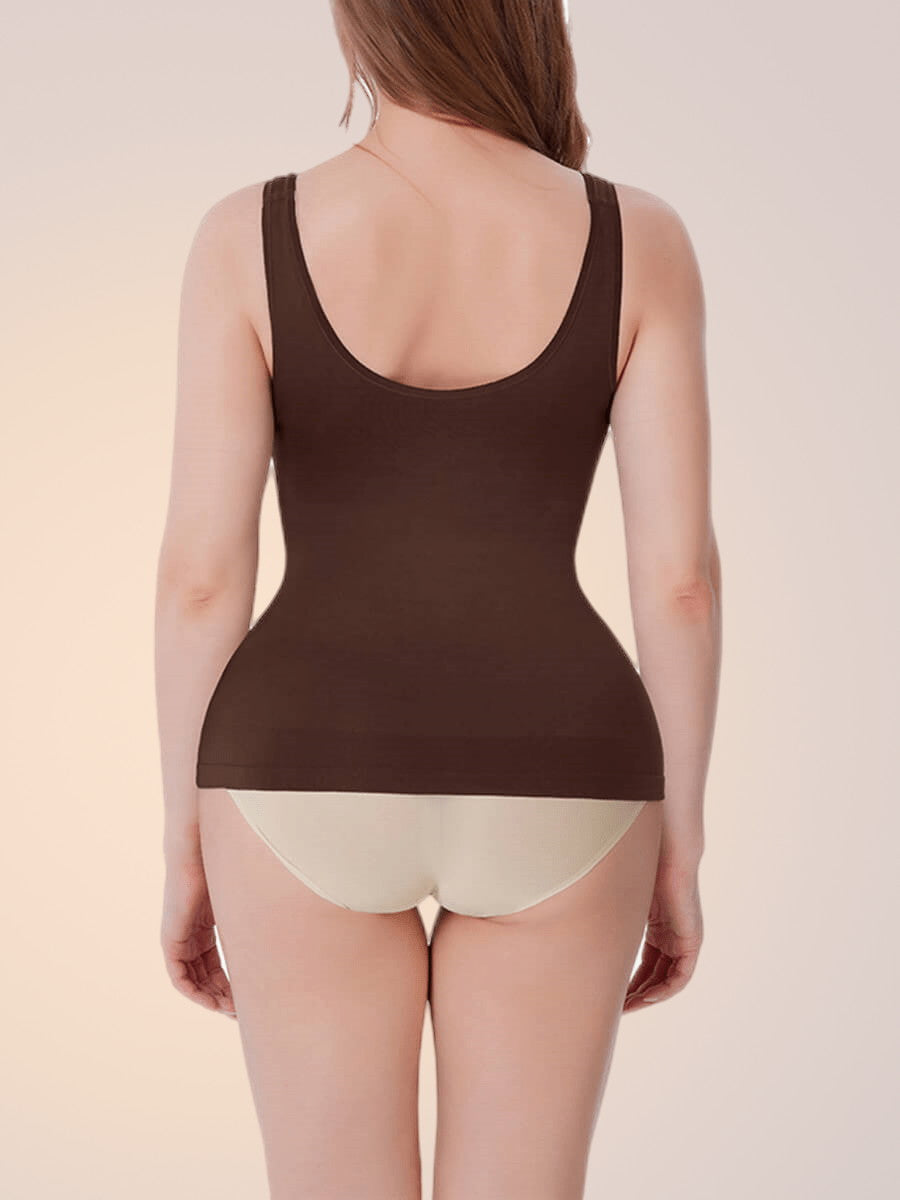 Skinzform Shape Vest in Cacao, back view on the model