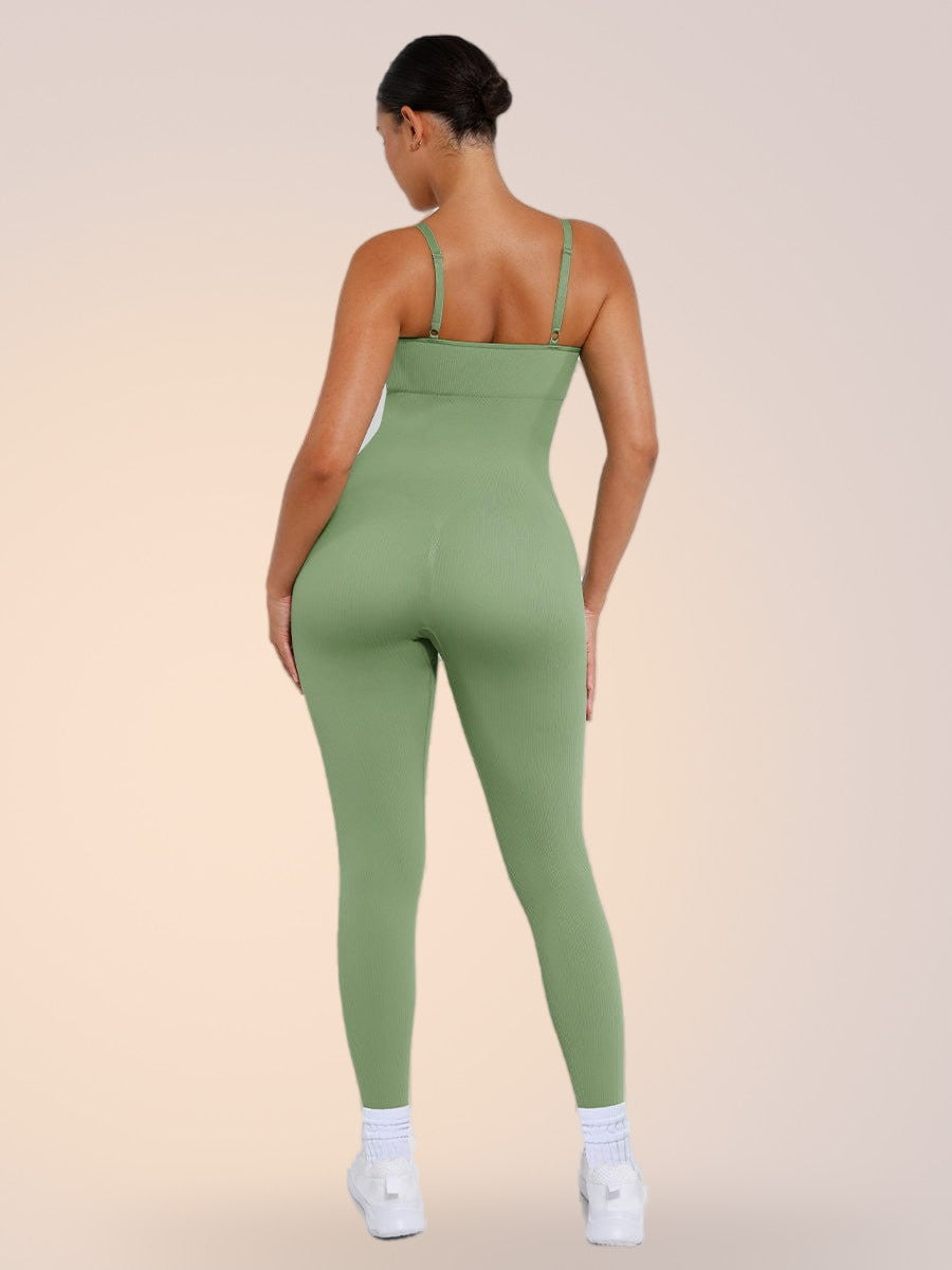 Skinzform Sling Jumpsuit in Sage - full-length jumpsuit with spaghetti straps, front view