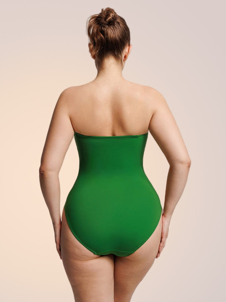 Skinzform Soleil Swimsuit in Forest - strapless swimsuit with sweetheart neckline, front view