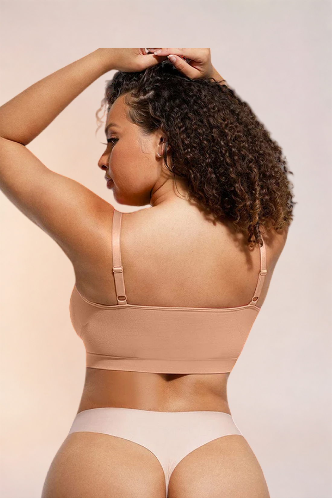 Skinzform Soutien Bra in Beige - wireless bralette with ruched centre, half-length front view