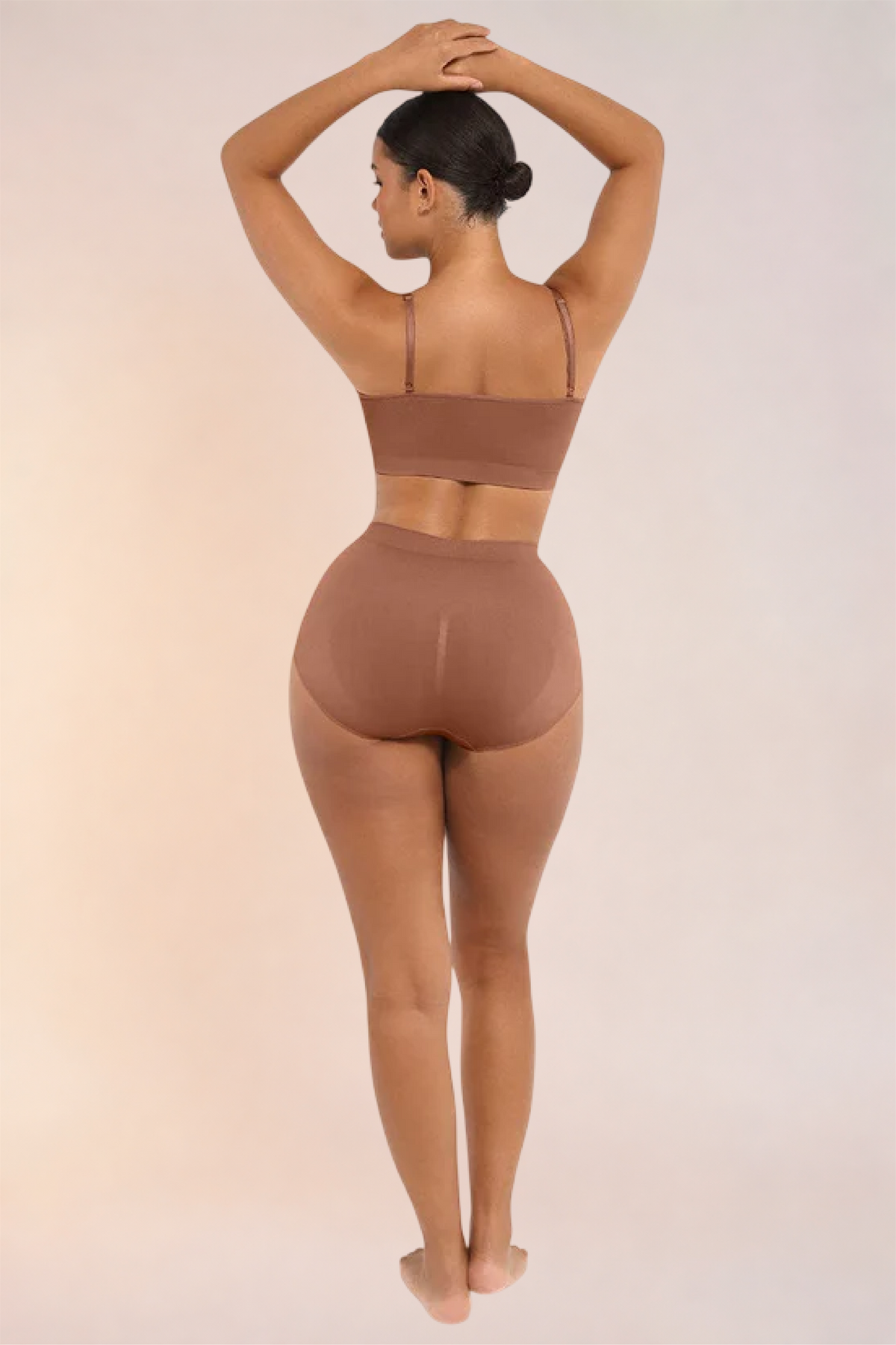 Skinzform Soutien Bra in Tan - full-length back view on the model