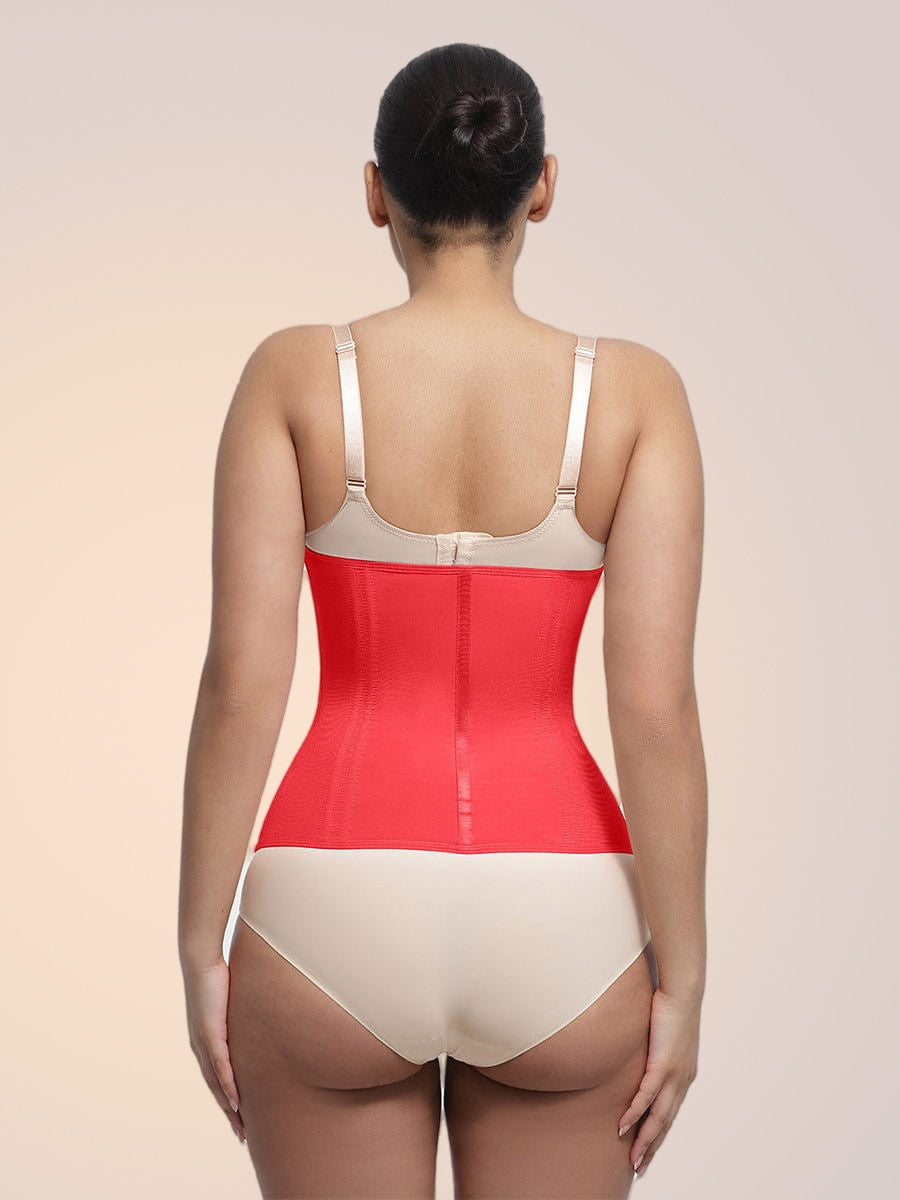 Skinzform Steel Trainer in Rouge, back view - vertical boning across the back