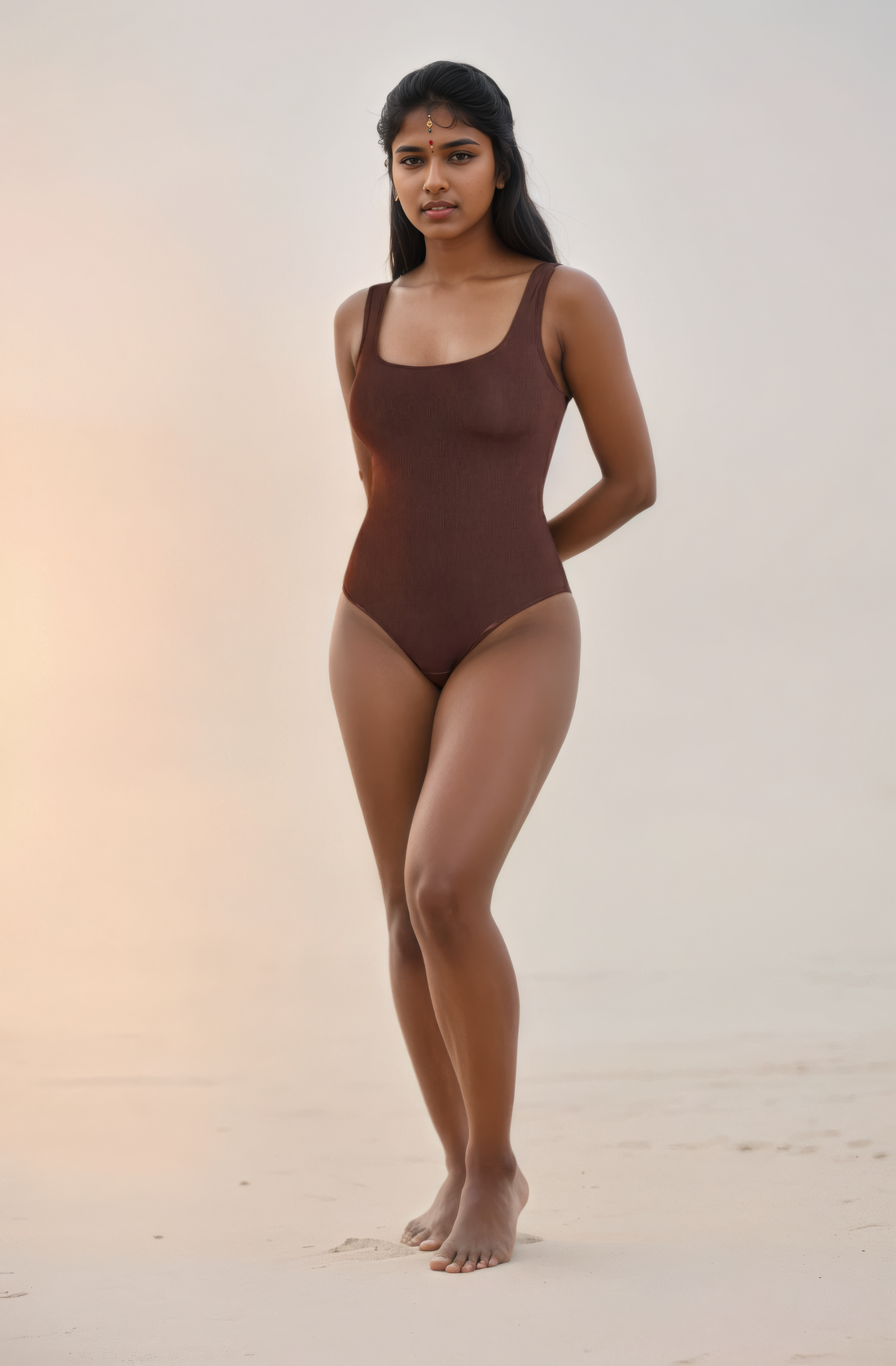 Skinzform Urban Bodysuit in Cacao, back view - thong cut and scoop back