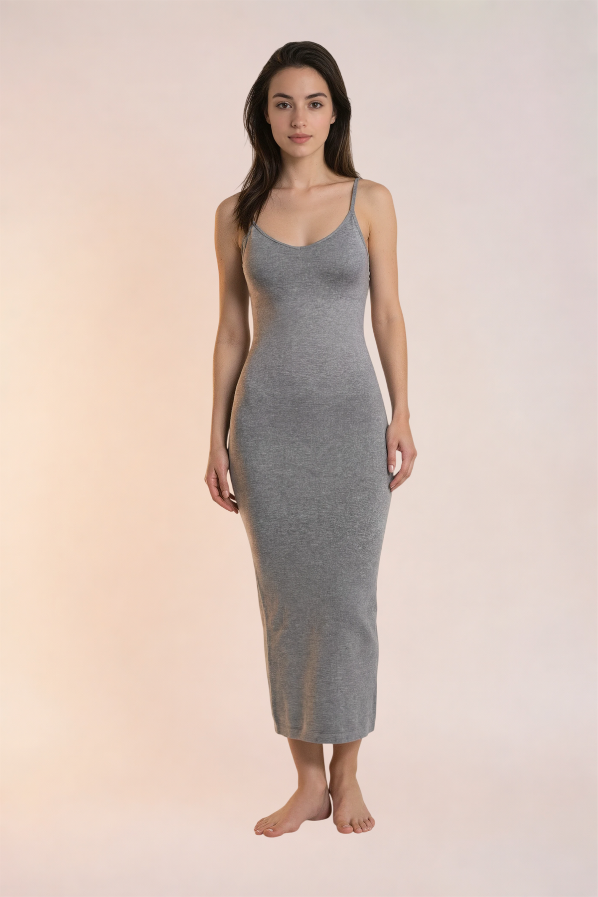 Skinzform Venus Dress in Grey, full-length front view on the model